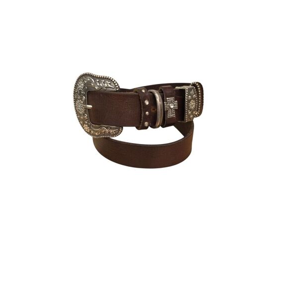 Cowgirl buckle Statement Belt WESTERN Size Large cowboy RODEO Brown leather main image 12